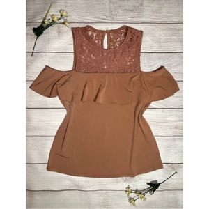 EXPRESS Lace Ruffle Cold Shoulder Top